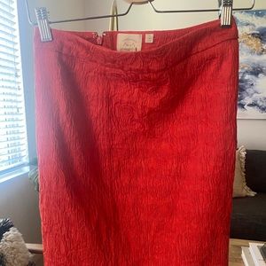Anthropologie Red Brocade Pencil Skirt Size 2